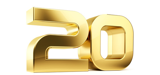 20 golden bold letters symbol 3D-Illustration - obrazy, fototapety, plakaty