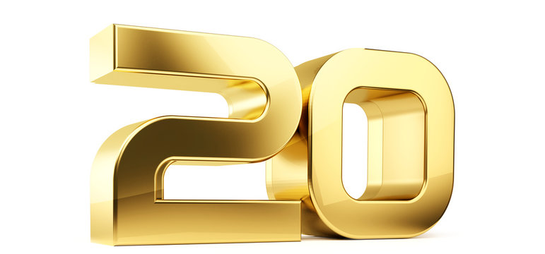 20 golden bold letters symbol 3D-Illustration