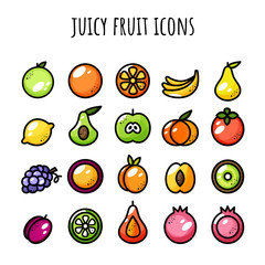 Fruit icon set. Juicy icons. Color and outline