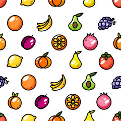 Vector seamless pattern with different juicy fruits.