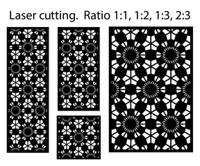 Laser pattern. Set of decorative vector panels for laser cutting. Template for interior partition in arabesque style. Ratio 1:1,1:2,1:3,2:3