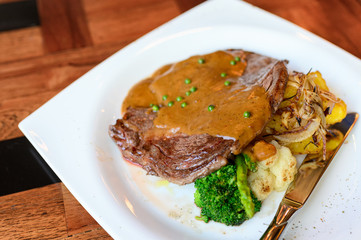 Beef steak ribeye australia grilled with ripeness medium rare
