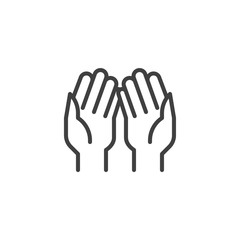 Fototapeta na wymiar Prayer hands line icon. linear style sign for mobile concept and web design. Islamic Praying hand outline vector icon. Symbol, logo illustration. Vector graphics