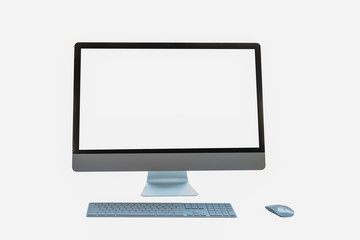 monitor with keyboard and computer mouse on white background.