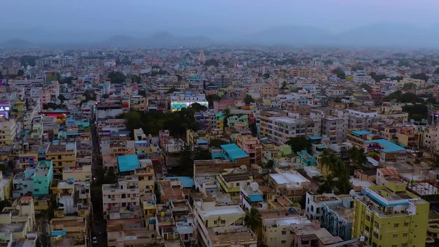 Tirupati in south India Tamil Nadu holy places, 4k aerial drone skyline footage