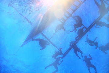 sun rays scuba reef / blue sea, abstract background, sunny day, rays in water