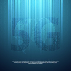 5G network wireless systems and internet . Big data binary code flow numbers.Communication network. Global network high speed innovation connection data rate technology