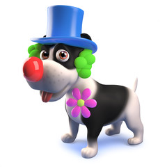 3d cartoon puppy dog character dressed as a clown