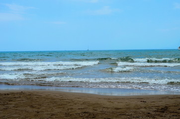 waves on the Mediterranean Sea on the shore of a turtle island in Dalyan, Turkey