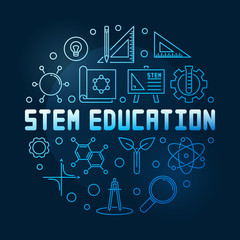 STEM Education vector concept blue linear round illustration on dark background © tentacula