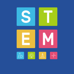 STEM word with icons vector concept illustration on blue background