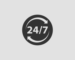 24/7 icon vector. 24 hour service clock.