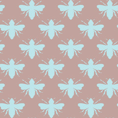 Vector Bees Shapes in Retro Powder Blue and Cocoa seamless pattern background.