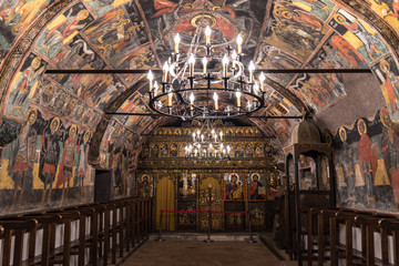 Fototapeta na wymiar Ancient murals inside the Nativity of.Christ church, 16th - 17th century. Arbanasi, Bulgaria