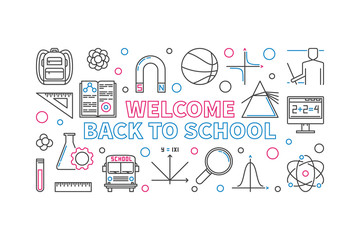 Fototapeta premium Welcome Back to School creative concept horizontal linear illustration. Vector banner on white background