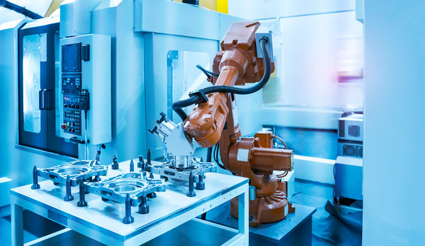robot arm is working smartly in the production department in artificial intelligence factory