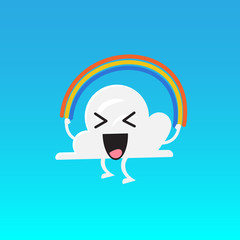 Cloud character emoji jumping rainbow rope