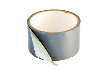 close-up view of gray scotch tape isolated on white background