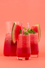 Refreshing cold watermelon fruit juice smoothies drinks