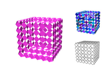 Abstract polygonal broken cube set. 3d Vector illustration.