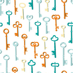 Vintage Keys Simple Vector Seamless Pattern. Vector Doodle Illustration.
