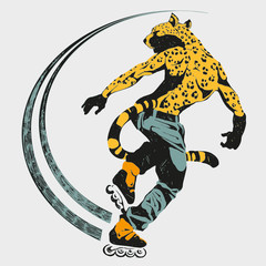 Leopard turning on skates