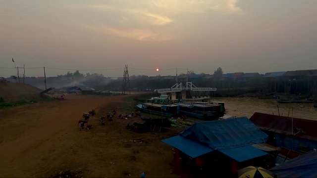 Aerial view of  fishermen village in kompong kleang, market view with crowded ,seam reap, cambodia