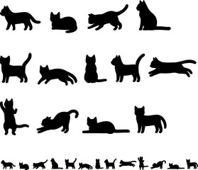 猫のいろいろなポーズのシルエット
