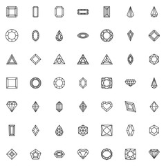 Various diamond shapes line icons set. linear style symbols collection, outline signs pack. vector graphics. Set includes icons as, heart shaped diamond, gemstone, crystal stone, precious brilliant 