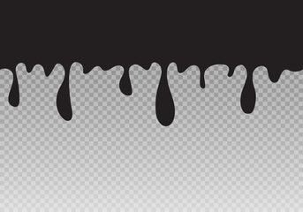 Monochrome spots of flowing liquid on a transparent background. Vector illustration of a black silhouette of a liquid.