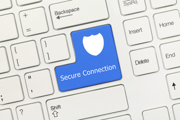 White conceptual keyboard - Secure Connection (blue key with shield symbol)