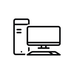 Black line icon for computer pc