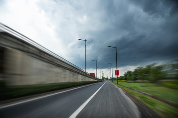 Fototapeta premium Car speed, fast dynamic fuzzy highway.