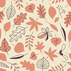 Wall murals Scandinavian style Autumn Forest Leaves seamless vector pattern. Woody tree leafy repeatable background. Woodland childish print in Scandinavian decorative style. Cute forest print for children fashion fabric.