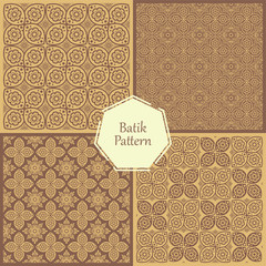 Vector batik abstract floral seamless pattern, ornamental background,   repeat geometric tiles, flower figures, curved lines, grid,   lattice. Elegant monochrome ornament texture. 