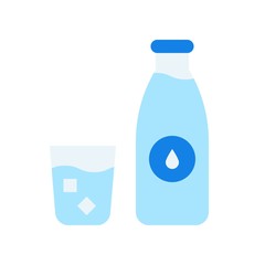 Water bottle and glass vector illustration, Beverage flat style icon