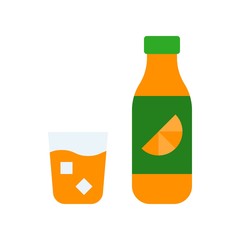 Orange juice bottle and glass vector illustration, Beverage flat style icon
