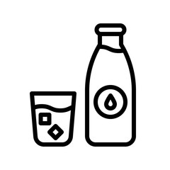 Water bottle and glass vector illustration, Beverage line style icon