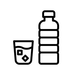 Water bottle and glass vector illustration, Beverage line style icon