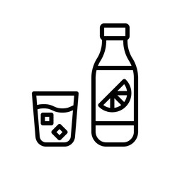 Orange juice bottle and glass vector illustration, Beverage line style icon