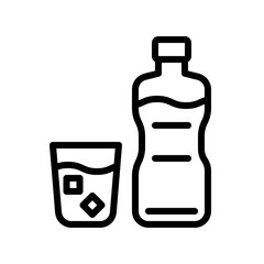 Water bottle and glass vector illustration, Beverage line style icon