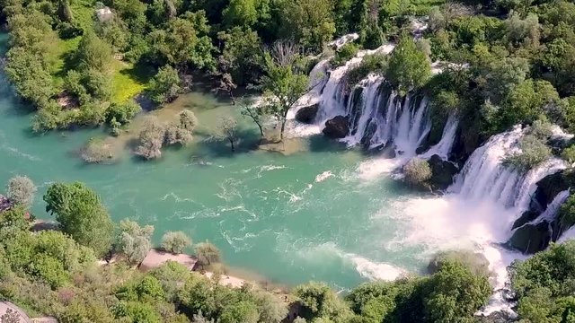 Drone video footage over Kravica Waterfalls, Kravice, Bosnia