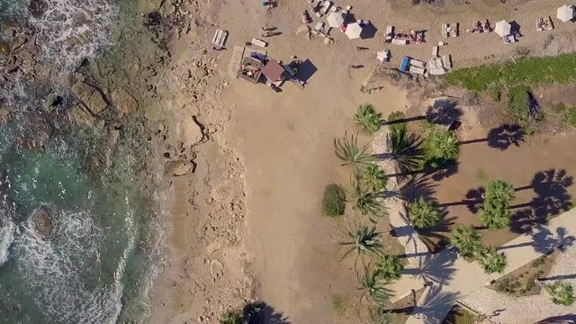 Rising drone video footage at evening over beach in Pathos, Cyprus