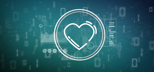 Heart icon surrounded by data