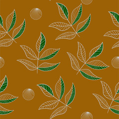 Outline leaves seamless pattern on the turmeric color