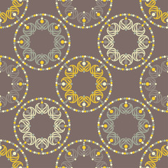 Paisley ornament. Polka dot. Ethnic boho seamless pattern. Ikat. Traditional ornament. Folk motif. Can be used for wallpaper, textile, invitation card, wrapping, web page background.