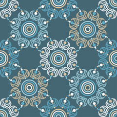 Fototapeta premium Paisley ornament. Polka dot. Ethnic boho seamless pattern. Ikat. Traditional ornament. Folk motif. Can be used for wallpaper, textile, invitation card, wrapping, web page background.