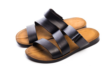 Mens summer  leather sandals isolated on white background