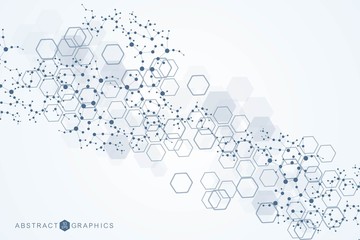 Structure molecule and communication. Dna, atom, neurons. Scientific concept for your design. Connected lines with dots. Medical, technology, chemistry, science background. Vector illustration.