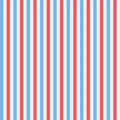 Fotobehang Verticale strepen Rode, blauwe en witte verticale strepen, naadloos patroon. Vector illustratie.